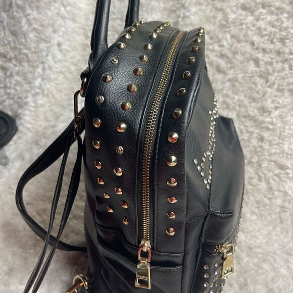 Bebe faux leather black mini backpack with rhinestones and gold studs accents - Picture 6 of 13